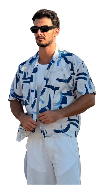 Blue Brushstroke Resort Shirt – Box Fit
