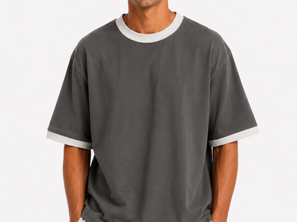 Contrast Edge Box Fit T-Shirt – Black & Sand