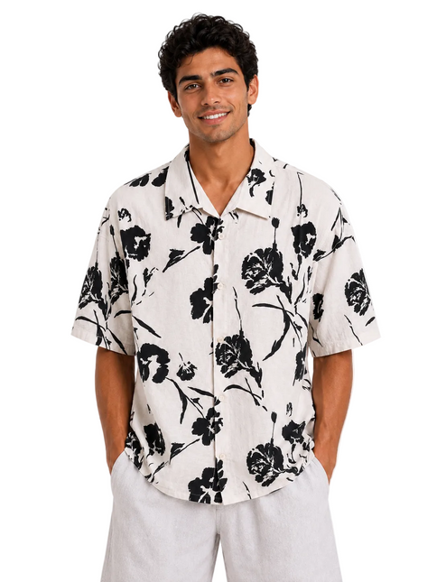 Monochrome Bloom Resort Shirt