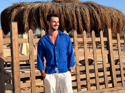 Premium Linen Long Sleeve Shirt - Blue