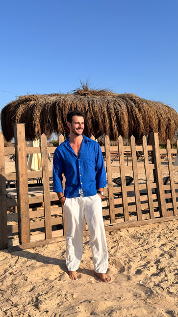 Premium Linen Long Sleeve Shirt - Blue