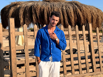 Premium Linen Long Sleeve Shirt - Blue