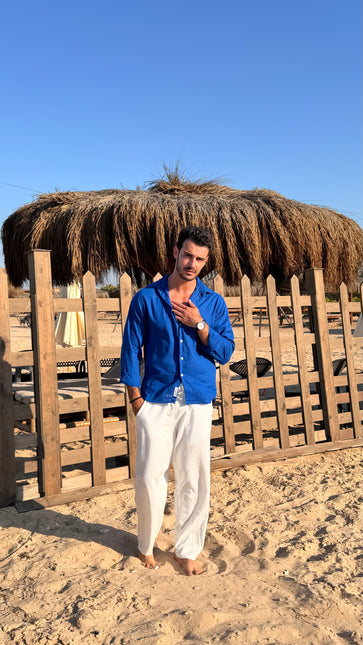 Premium Linen Long Sleeve Shirt - Blue