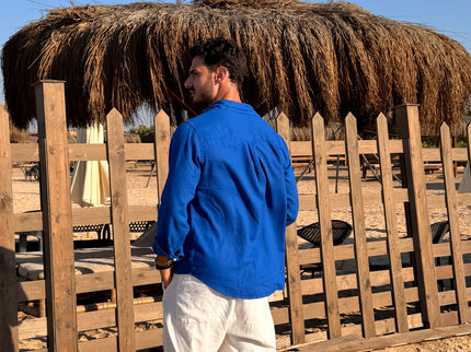 Premium Linen Long Sleeve Shirt - Blue