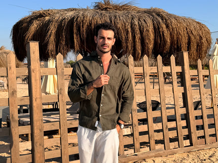 Premium Linen Long Sleeve Shirt - Dark Olive