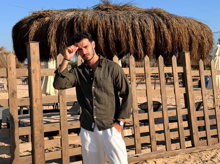 Premium Linen Long Sleeve Shirt - Dark Olive