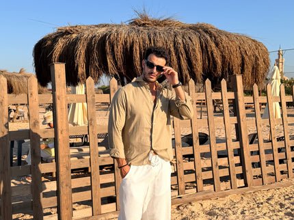 Premium Linen Long Sleeve Shirt - Olive