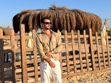 Premium Linen Long Sleeve Shirt - Olive