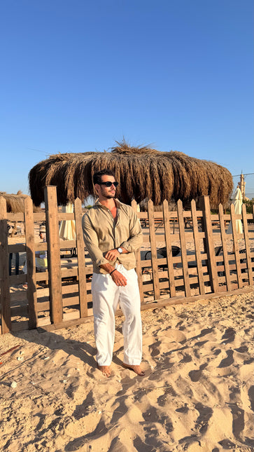 Premium Linen Long Sleeve Shirt - Olive