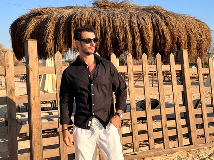 Premium Linen Long Sleeve Shirt - Black