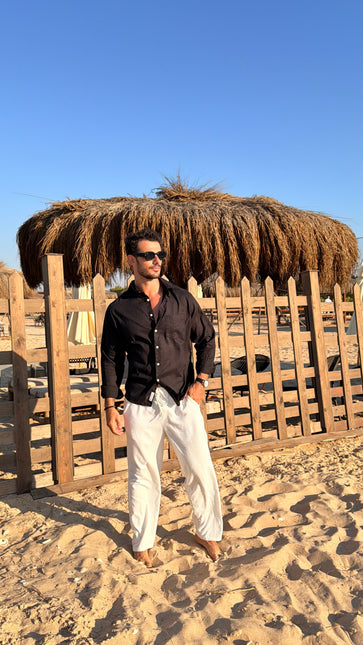 Premium Linen Long Sleeve Shirt - Black