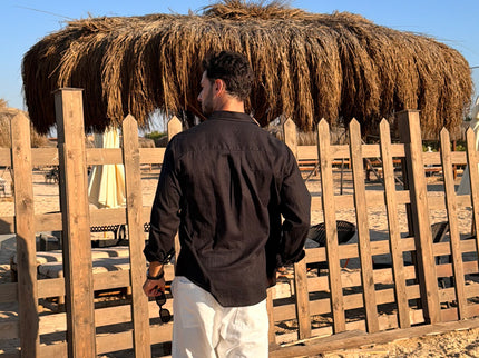 Premium Linen Long Sleeve Shirt - Black