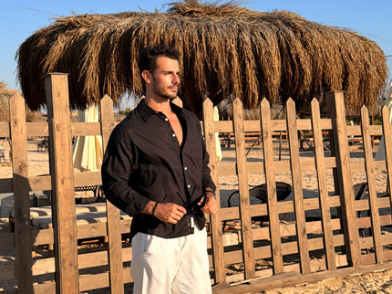 Premium Linen Long Sleeve Shirt - Black