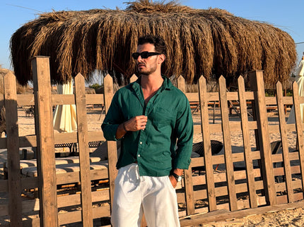 Premium Linen Long Sleeve Shirt - Green
