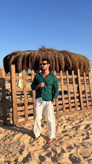 Premium Linen Long Sleeve Shirt - Green