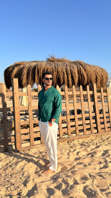 Premium Linen Long Sleeve Shirt - Green