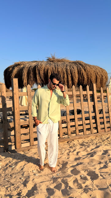 Premium Linen Long Sleeve Shirt - Mint Green