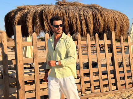 Premium Linen Long Sleeve Shirt - Mint Green