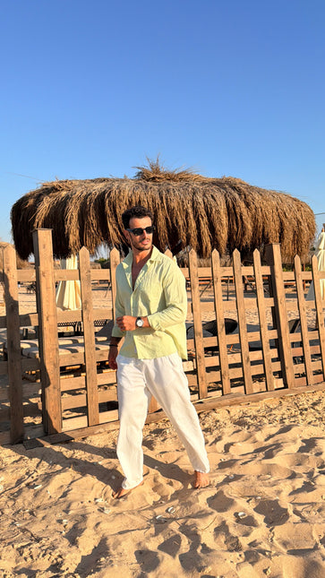 Premium Linen Long Sleeve Shirt - Mint Green