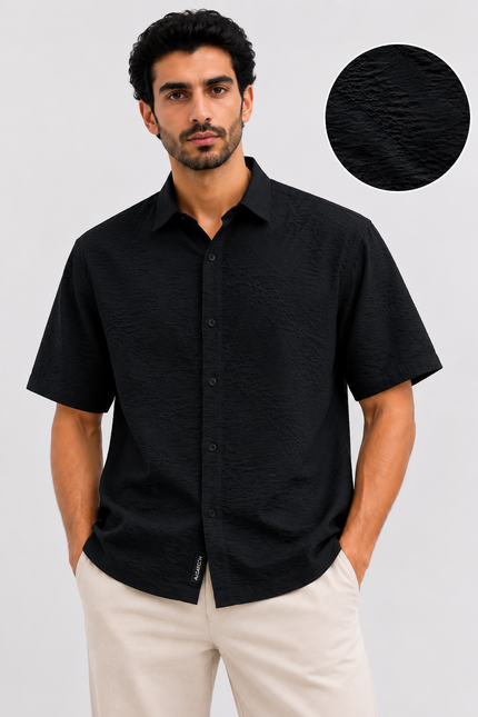 Box Print Textured Resort Shirt
