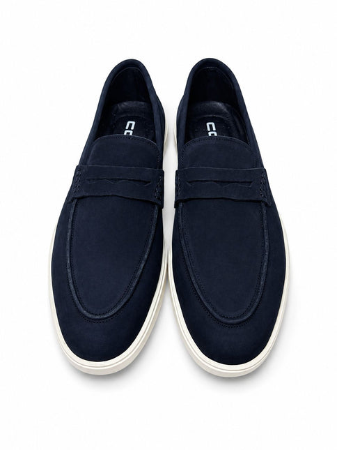 Navy Blue Suede Loafers