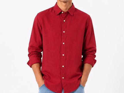 Linen Regular Fit Long Sleeve Shirt - Red