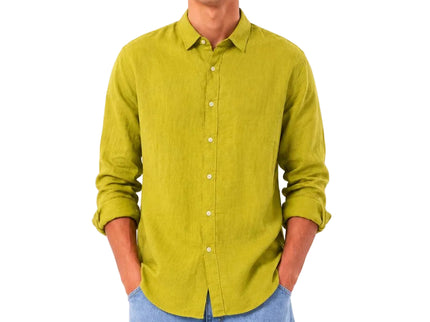 Linen Regular Fit Long Sleeve Shirt - Mustard