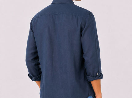 Linen Regular Fit Long Sleeve Shirt - Navy