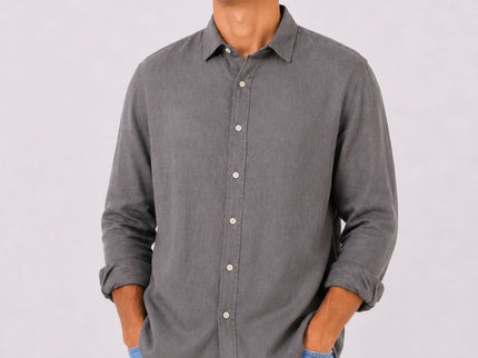Linen Regular Fit Long Sleeve Shirt - Gray