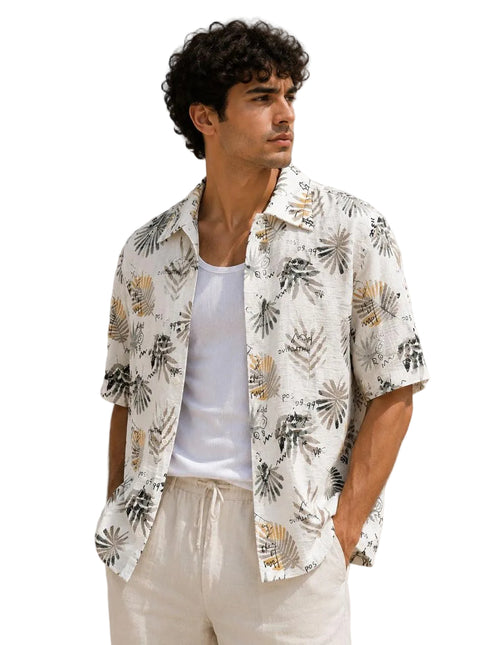 Tropical Sketch Print Relaxed Resort Shirt