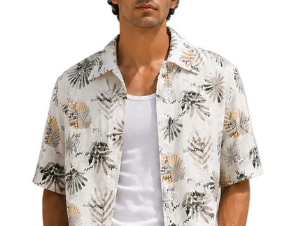 Tropical Sketch Print Relaxed Resort Shirt