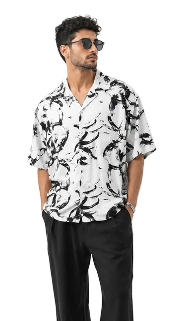 Black & White Abstract Print Resort Shirt