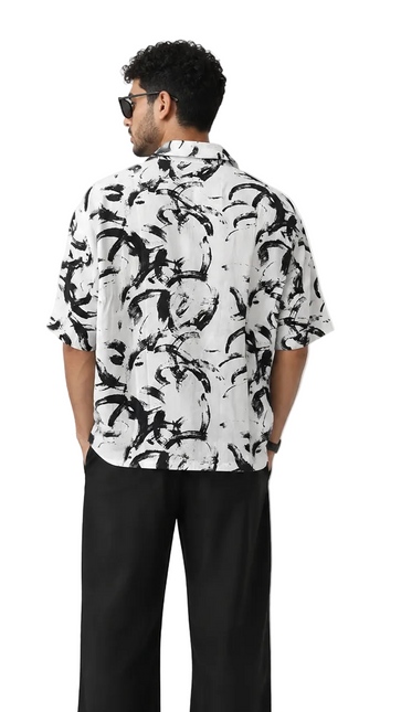 Black & White Abstract Print Resort Shirt
