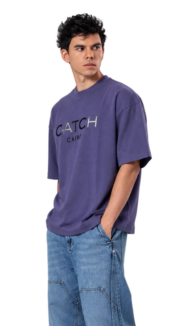 Crew Neck Oversized Fit Catch Printed T-Shirt