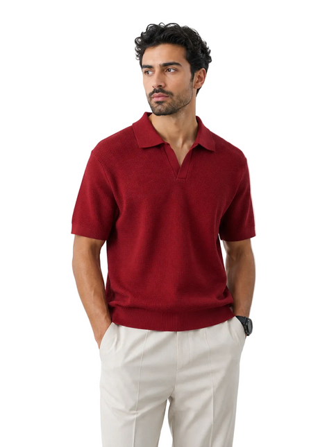 Textured Knit Polo T-Shirt