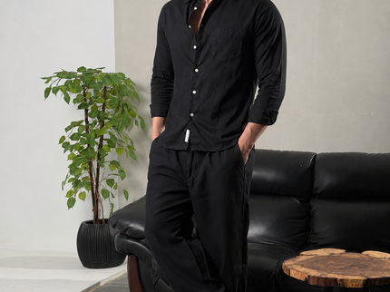 Premium Linen Long Sleeve Shirt - Black