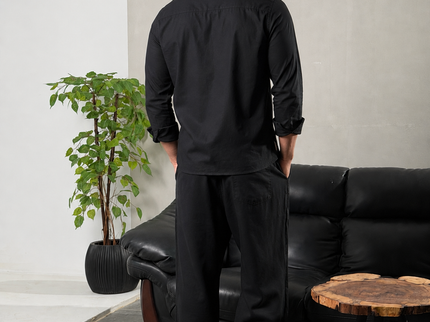 Premium Linen Long Sleeve Shirt - Black