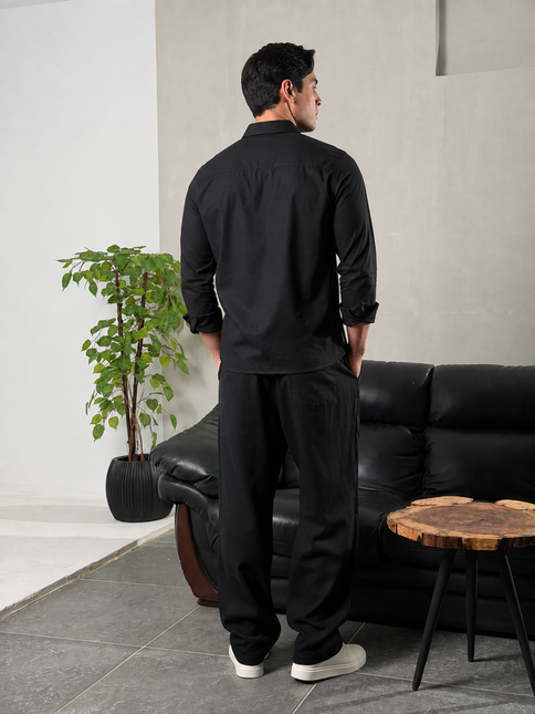 Premium Linen Long Sleeve Shirt - Black