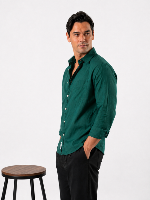 Premium Linen Long Sleeve Shirt - Green