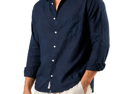 Premium Linen Long Sleeve Shirt - Navy