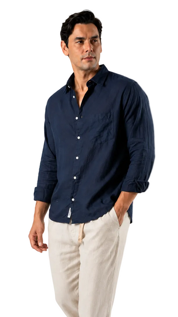 Premium Linen Long Sleeve Shirt - Navy