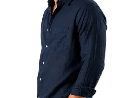 Premium Linen Long Sleeve Shirt - Navy