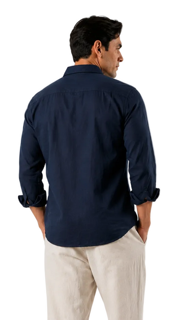Premium Linen Long Sleeve Shirt - Navy