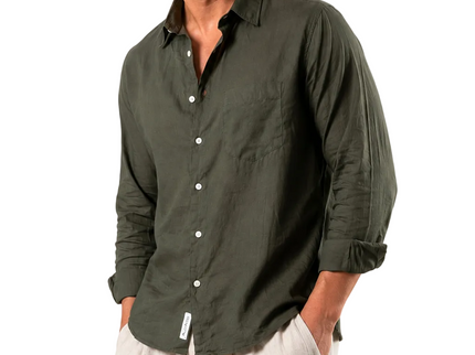 Premium Linen Long Sleeve Shirt - Dark Olive