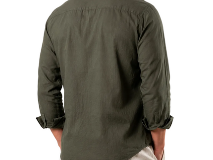 Premium Linen Long Sleeve Shirt - Dark Olive