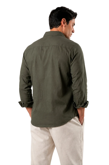 Premium Linen Long Sleeve Shirt - Dark Olive