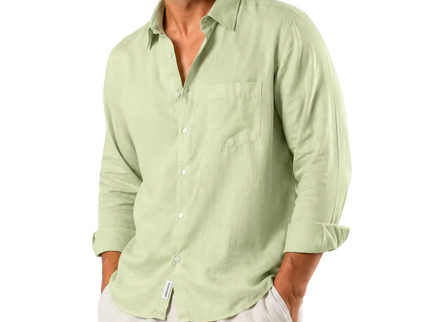 Premium Linen Long Sleeve Shirt - Mint Green