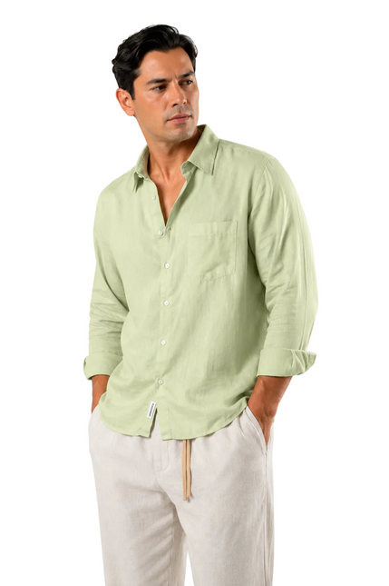 Premium Linen Long Sleeve Shirt - Mint Green