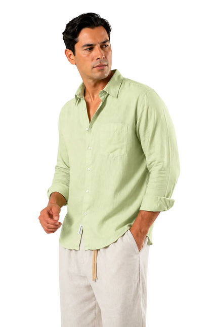 Premium Linen Long Sleeve Shirt - Mint Green