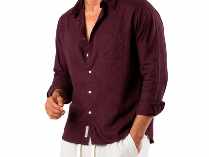Premium Linen Long Sleeve Shirt - Burgundy